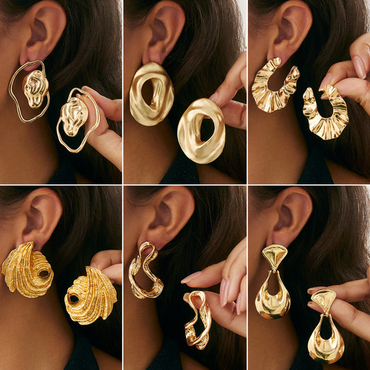 Pendientes de aro geométricos irregulares con forma de líquido para mujer, de aleación con acabado galvanizado, joyería de moda llamativa