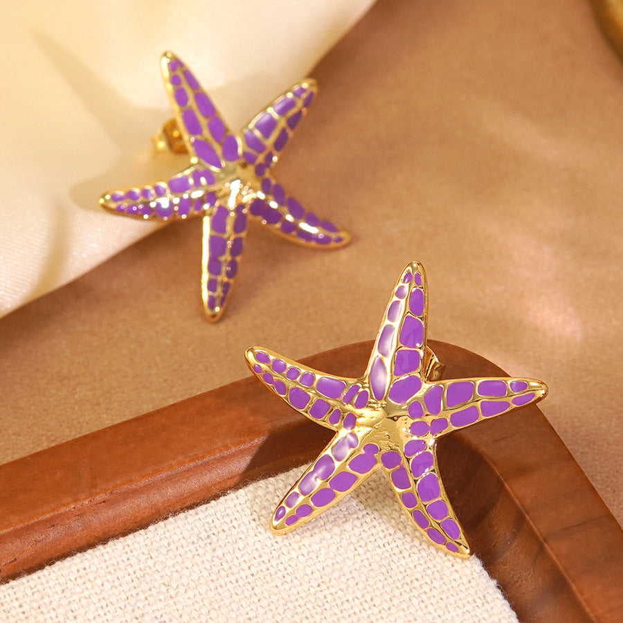 Sweet Colorful Drip Oil Star Stainless Steel Earrings for Women