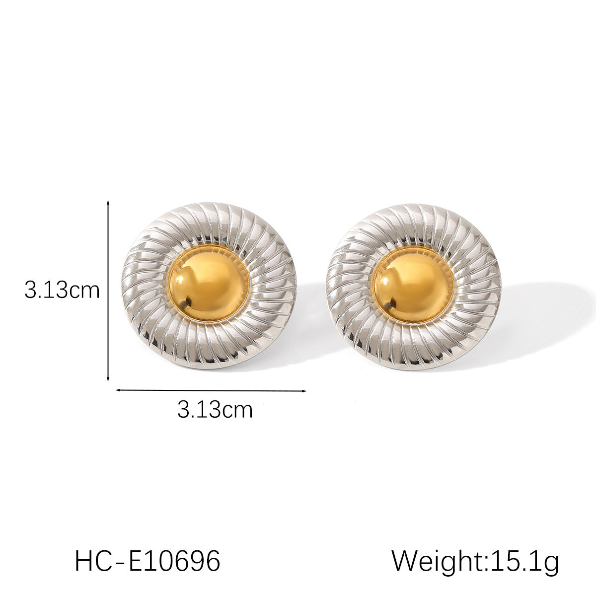 Orecchini a perno da donna in acciaio inossidabile con texture geometrica, placcatura in oro e argento e design a stella a cinque punte