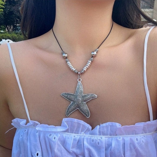 Conjunto de gargantilla de aleación geométrica minimalista con colgante de estrella de mar para mujer