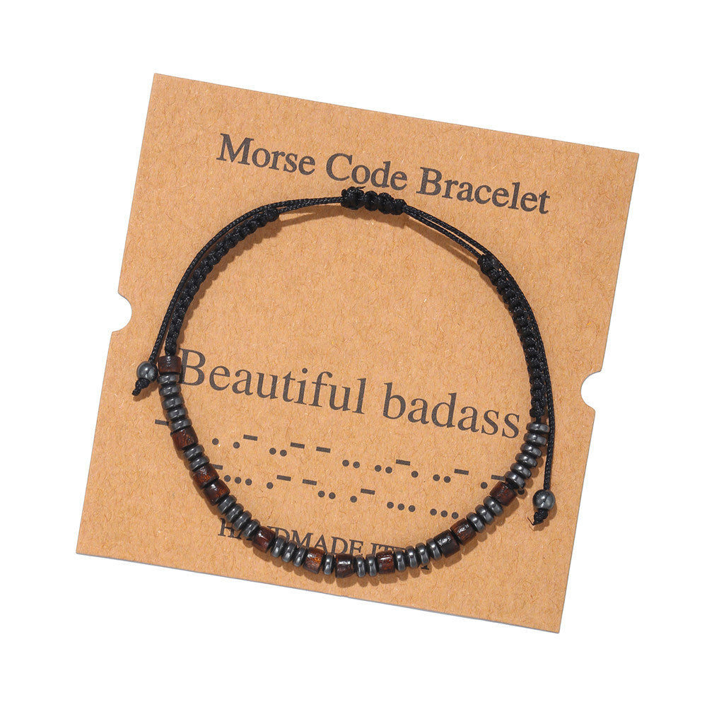 Morse Code Letter Number Wood Bracelet for Unisex