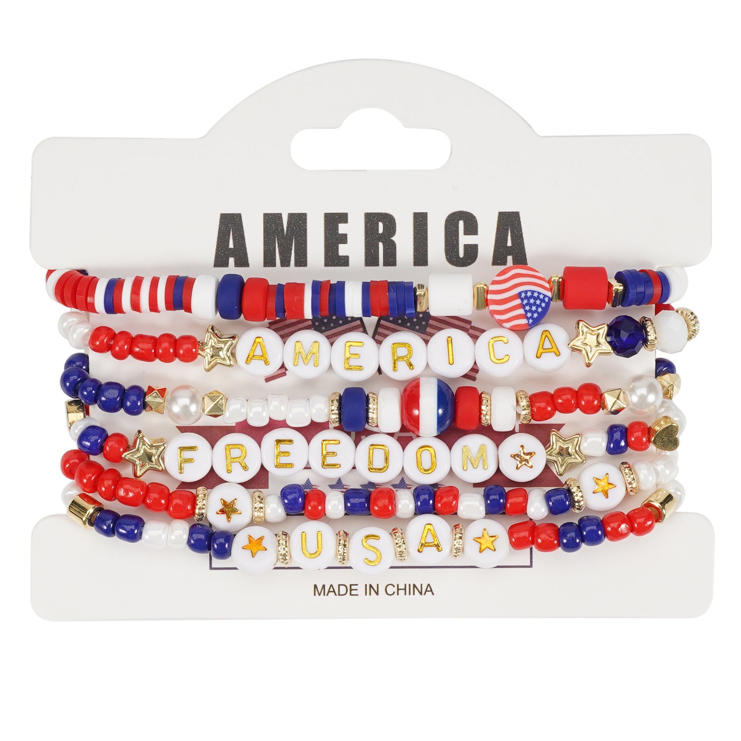 Bracciale Geometrico con Perline di Vetro Unisex con Charm Bandiera Americana Festa dell'Indipendenza