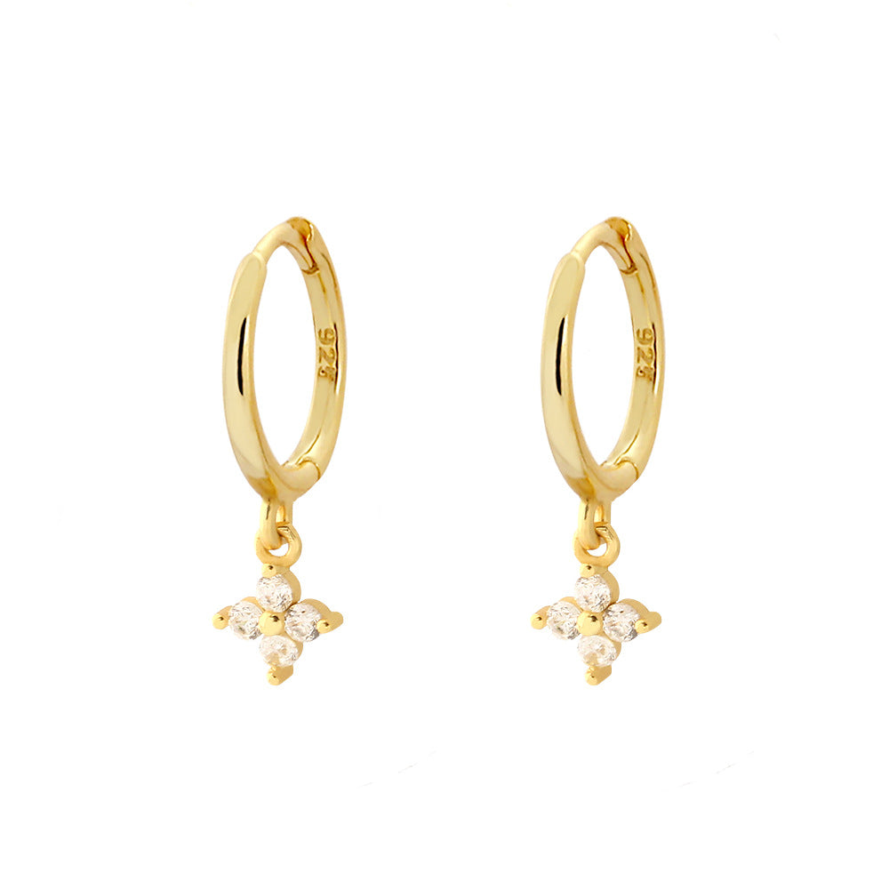Elegante juego de joyas de plata esterlina 925 con trébol de cuatro hojas para mujer con collar, pulsera y aretes con colgante floral chapado