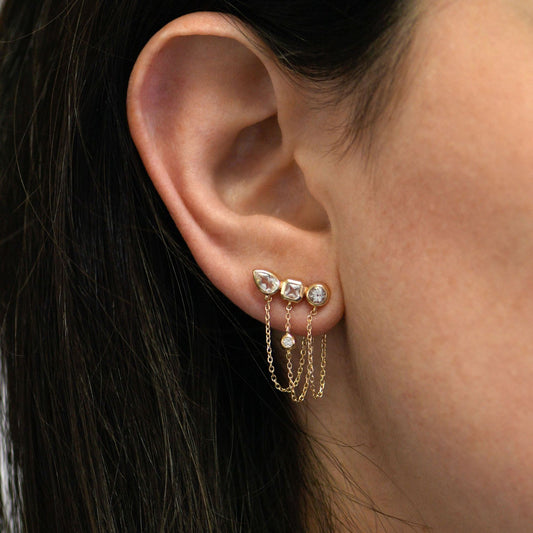 Orecchini a Nappa Geometrici in Acciaio Inossidabile con Strass Placcati per Donna
