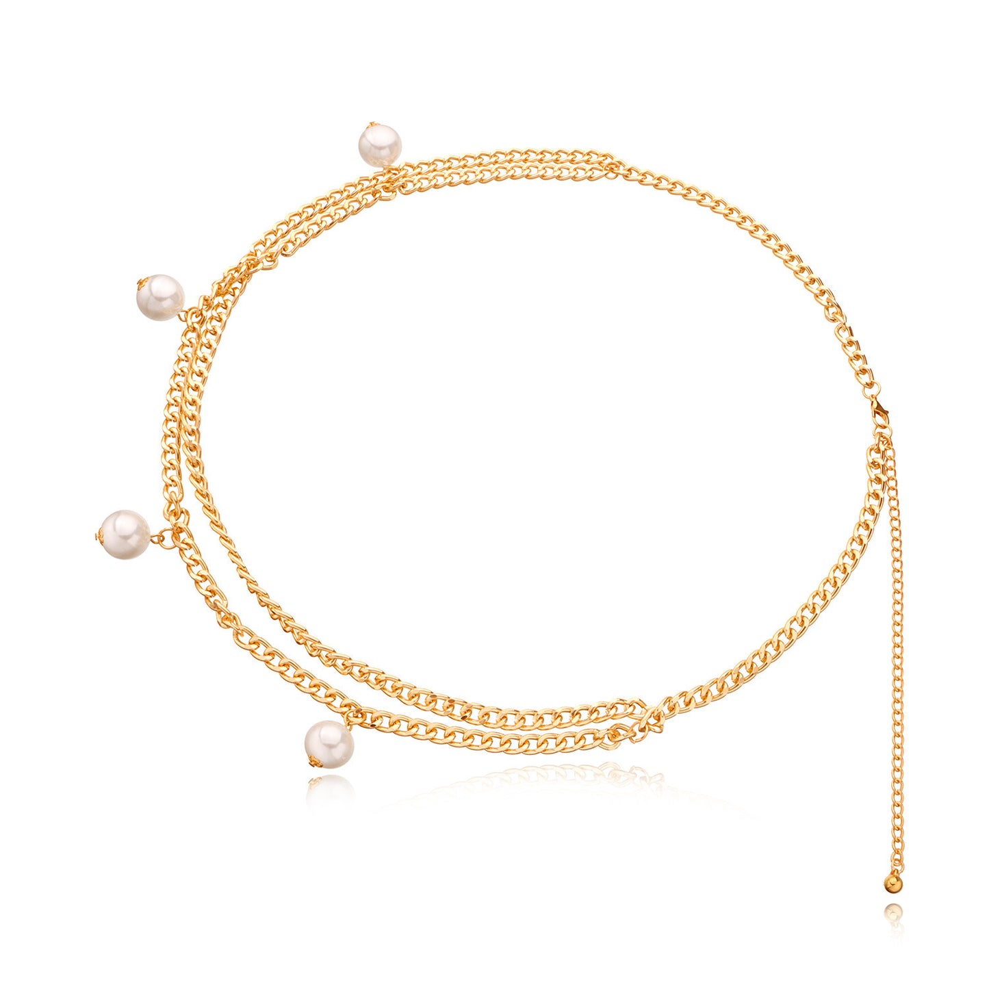 Punk Ethnic Pearl Alloy Curb Chain Body Chain for Women