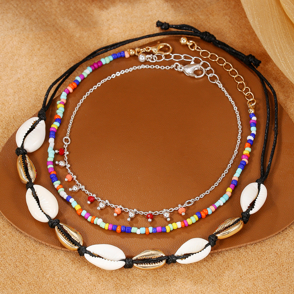 Bohemian Braided Geometric Brass and Glass Bead Anklet for Women