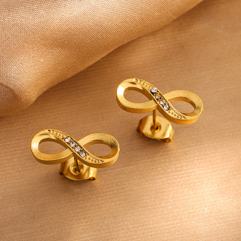 Set di gioielli da donna casual in acciaio inossidabile con simbolo dell'infinito, con collana, bracciale e orecchini con catena a cavo placcata