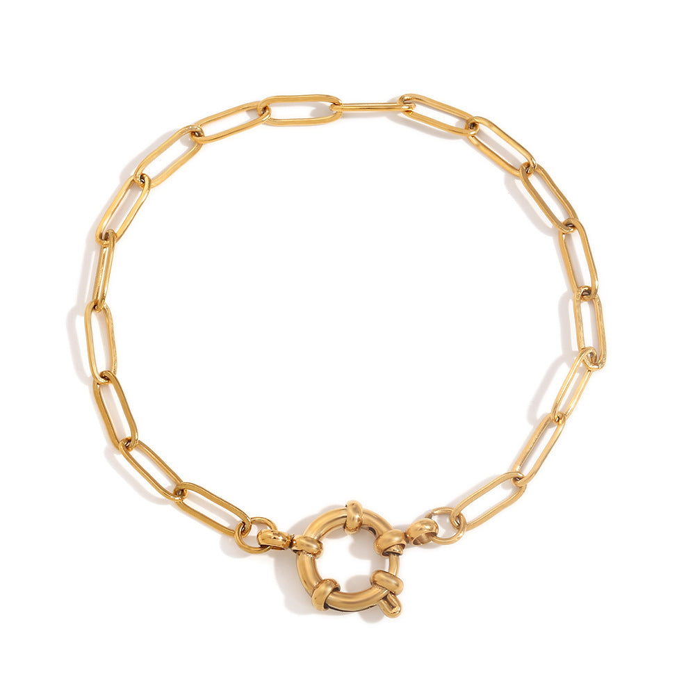 Minimalist Geometric Stainless Steel Plated 18K Gold Blade Chain Bracelet with Spring Clip Closure