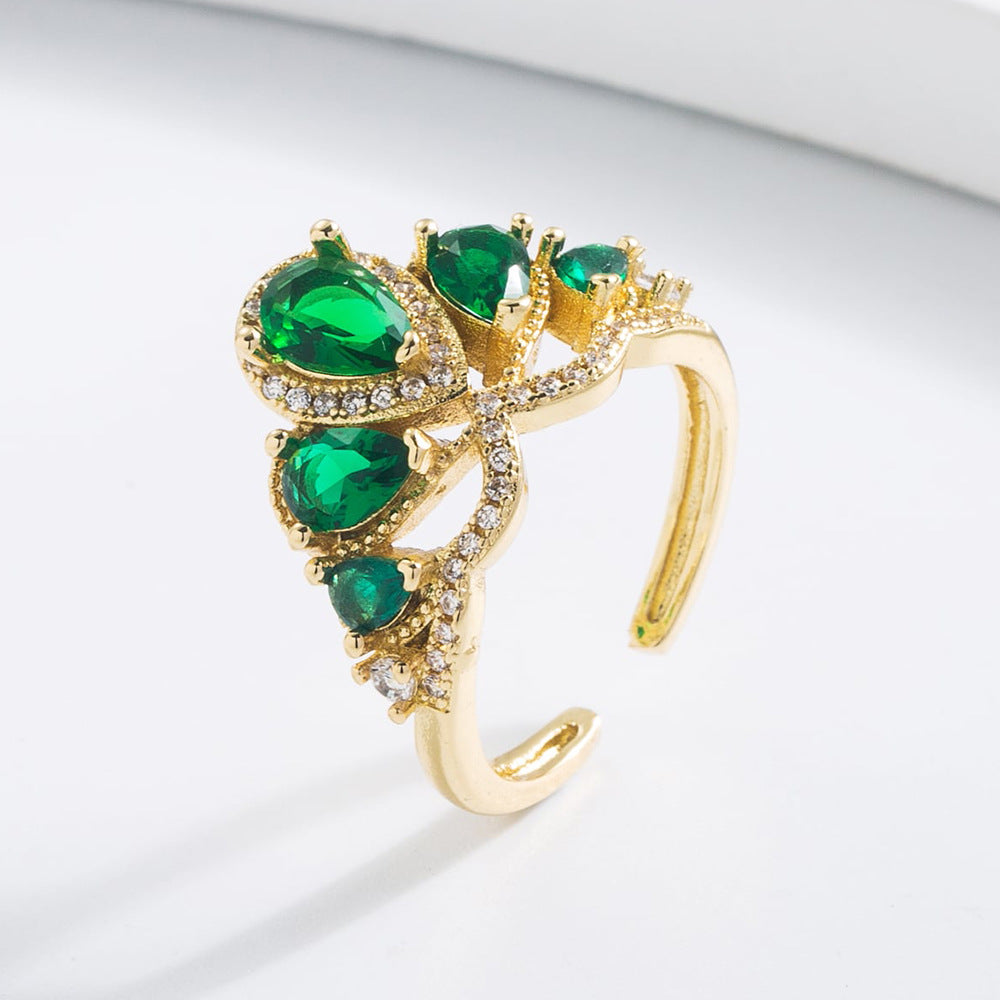 Anello Aperto Geometrico Minimalista in Rame con Placcatura Oro 18K e Intarsio Zirconi per Donna