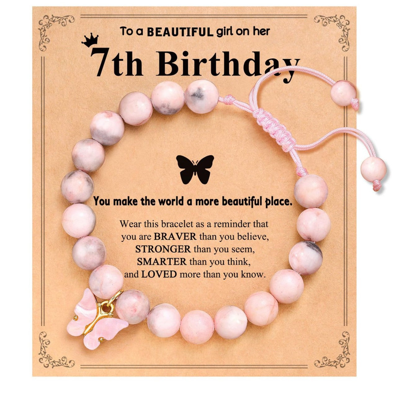 Sweet Zebra Print Agate Butterfly Bracelet Unisex Handmade Woven Bangle with Gift Card