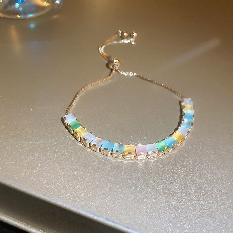 Elegant Luxury Oval Cubic Zirconia Inlaid Brass Bracelet for Women