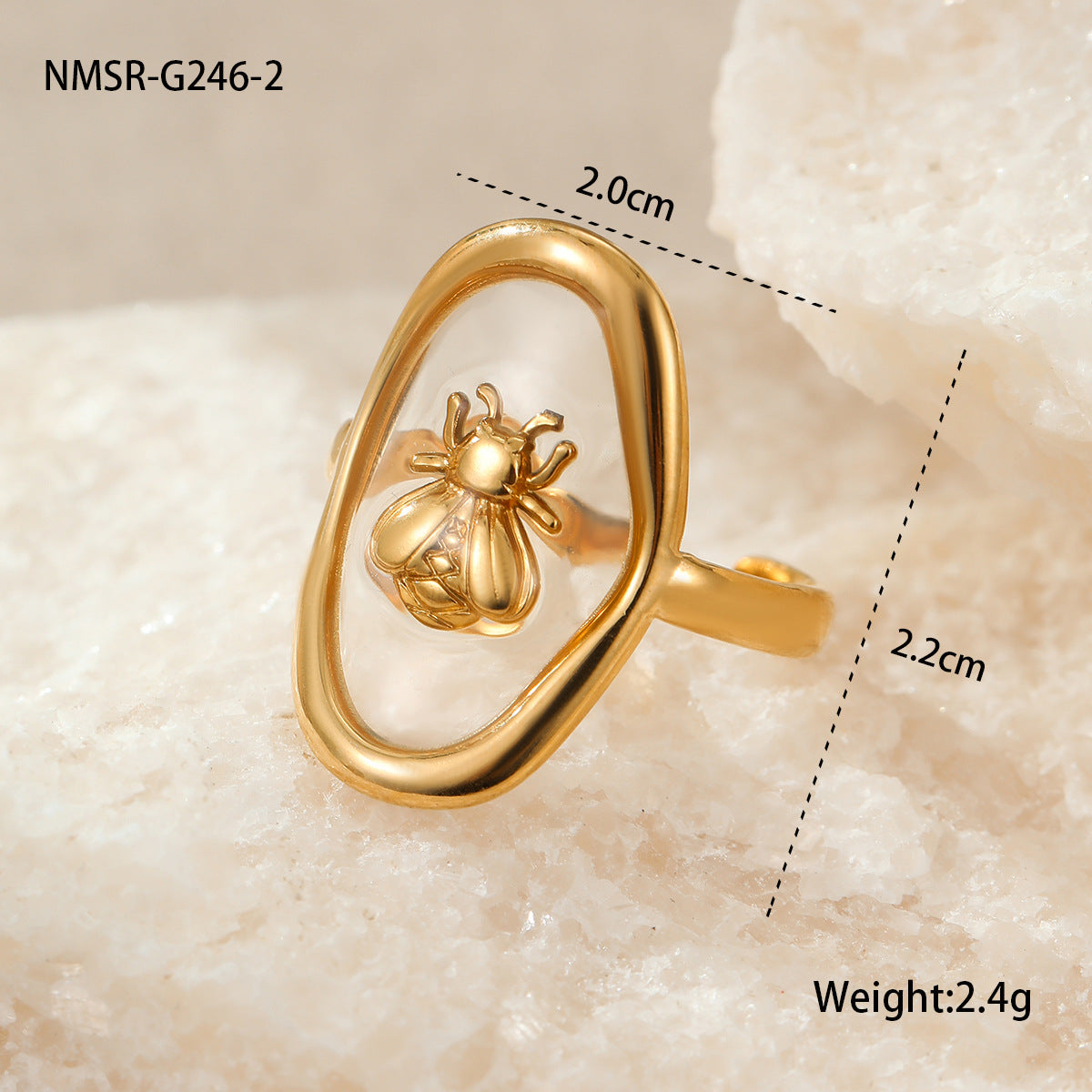 Light Luxury Floral-Shaped Stainless Steel Ring for Women with Epoxy Resin Preserved Flowers and Plated Finish
