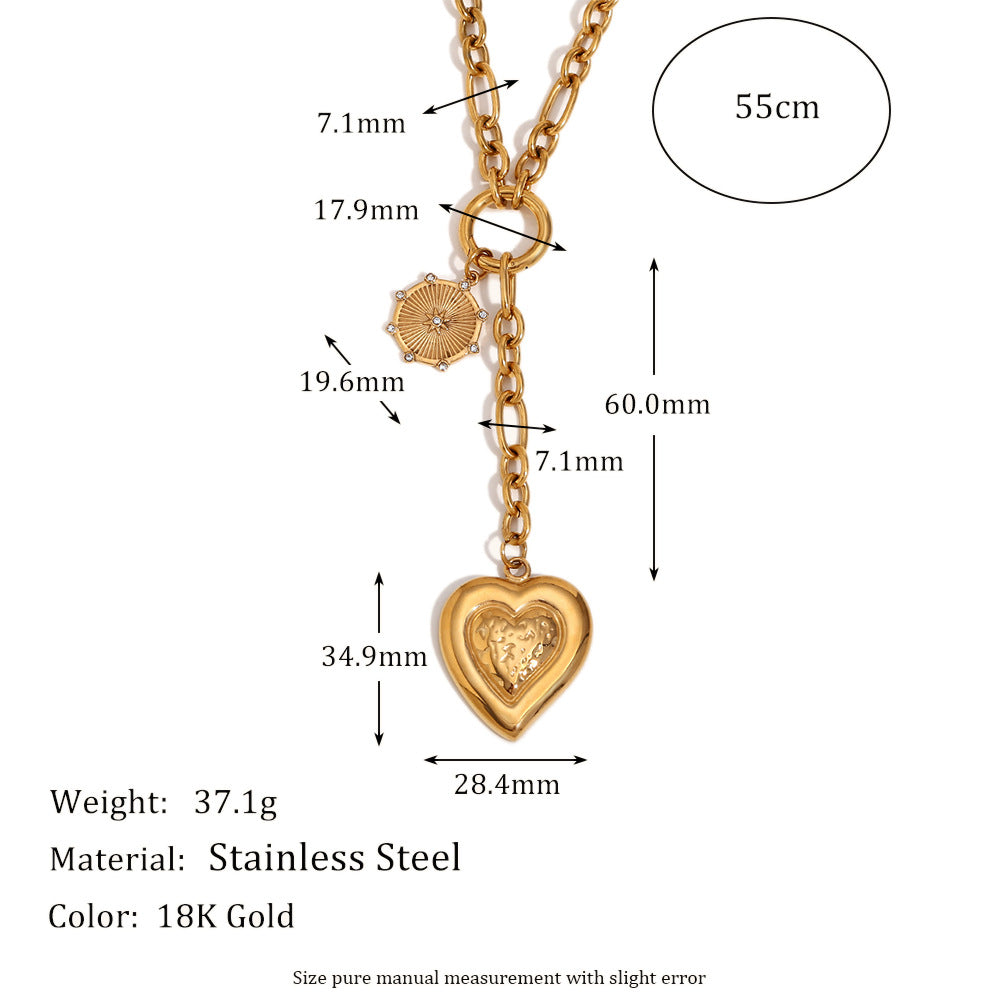 Collana girocollo con ciondolo a cuore in acciaio inossidabile minimalista placcato oro 18 carati e nappe pendenti su catena O-ring