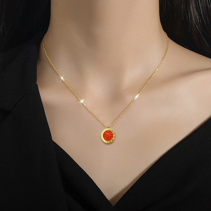Collana Minimalista Romana a Doppio Lato in Acciaio al Titanio da Donna con Pendente Geometrico e Placcatura in Oro