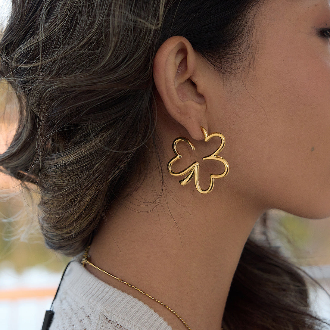 Elegant Geometric Floral Plated Stainless Steel Stud Earrings for Women