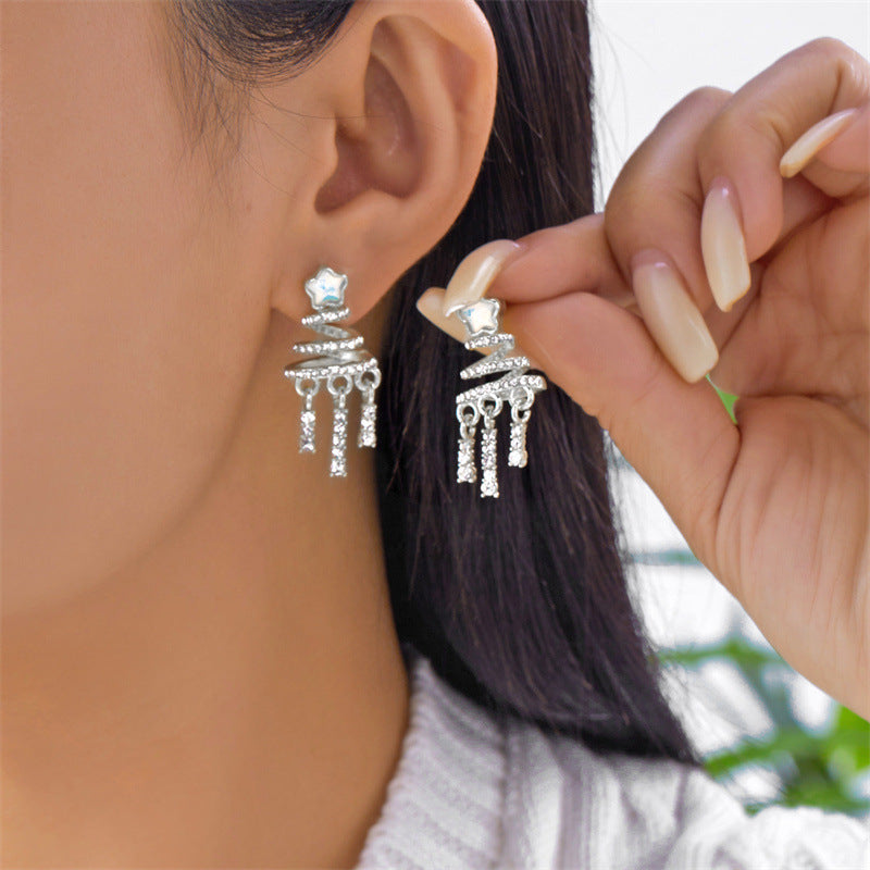 Orecchini a perno natalizi alla moda con albero di Natale in lega e intarsio di strass da donna, Regalo di gioielli festivi per le vacanze