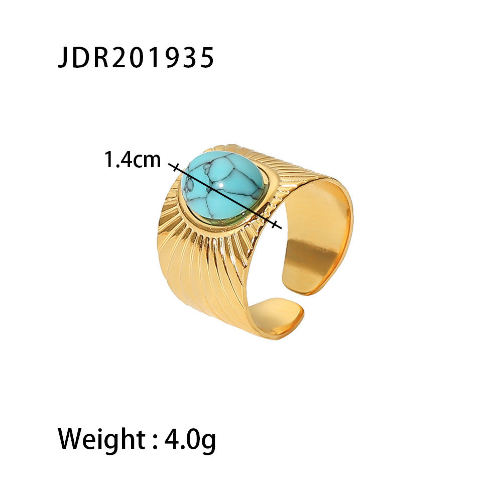 Anello regolabile da donna in acciaio inossidabile placcato oro 18 carati con motivo a spirale geometrica turchese