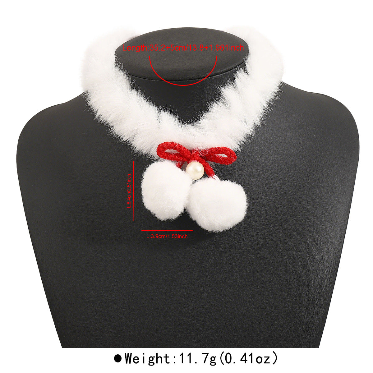 Collana girocollo in peluche a forma di fiocco a tema natalizio per donna con morbido design a palla di neve bianca per feste e Capodanno