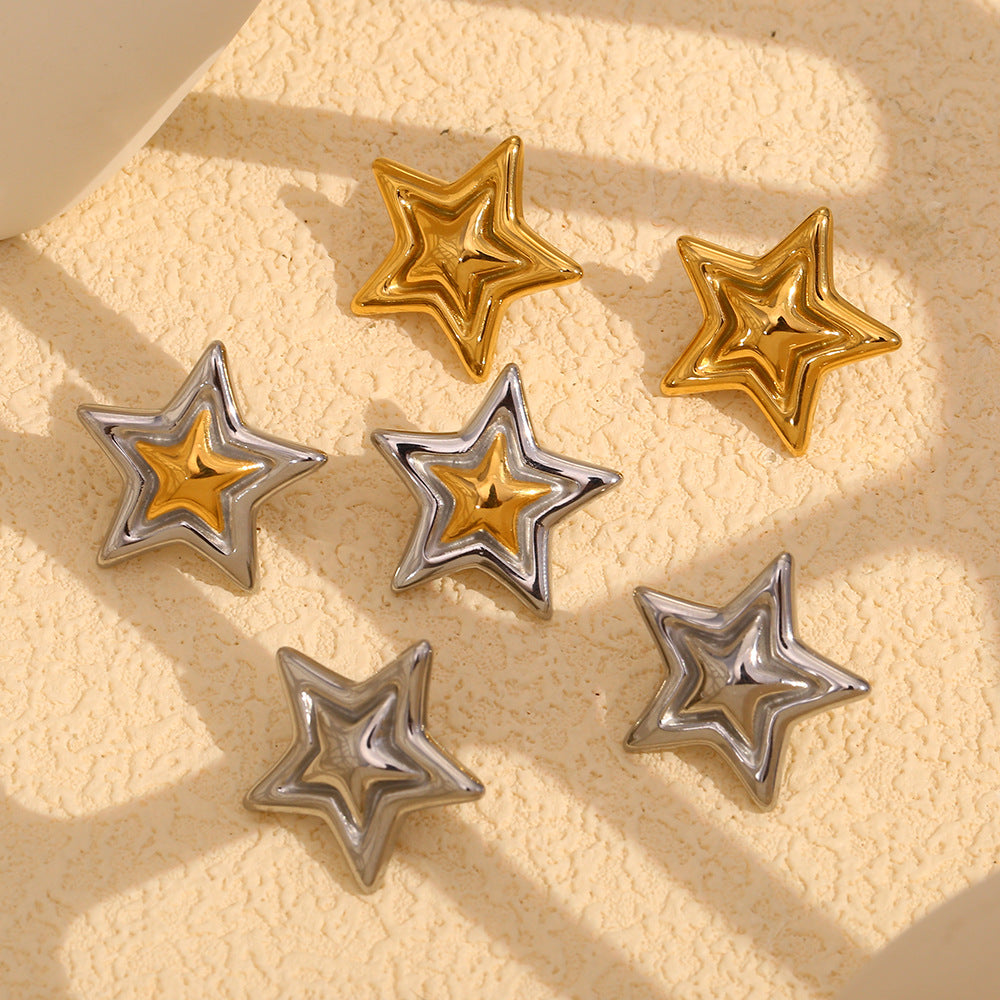 Orecchini a Stella Minimalisti alla Moda in Acciaio Inossidabile Placcati Oro 18K da Donna