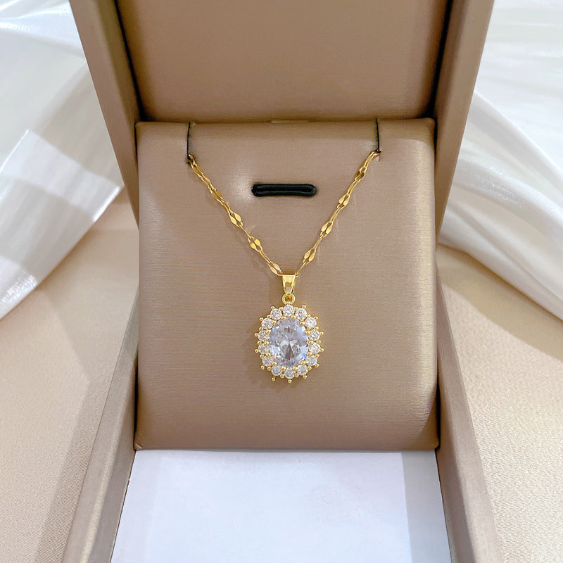 Collar de acero de titanio geométrico minimalista de lujo con incrustaciones de diamantes de imitación para mujer
