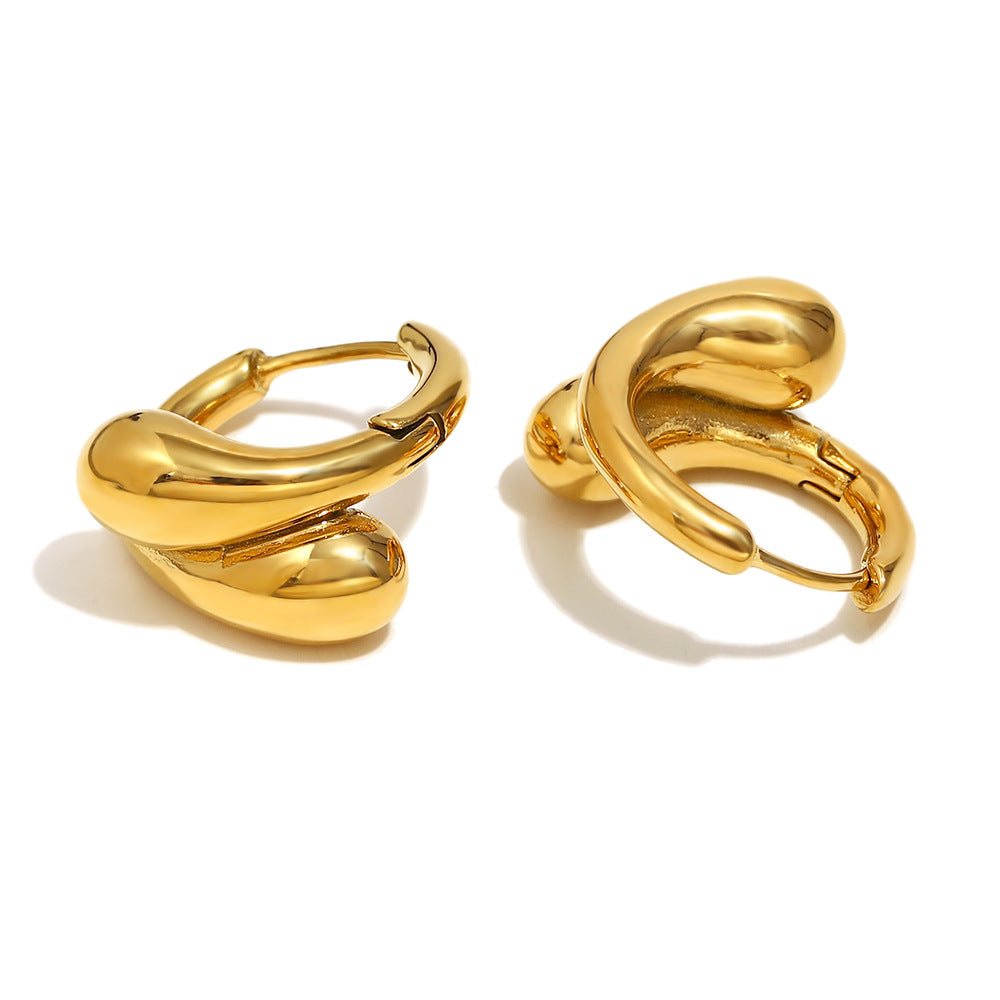 Orecchini a Cerchio Minimalisti con Testa di Serpente in Acciaio Inossidabile Placcati Oro 18K Design Geometrico per Donna