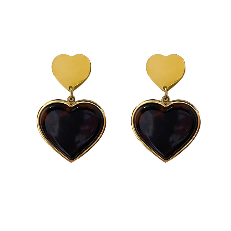 Vintage Elegant Leopard Print Heart Plated Brass Earrings