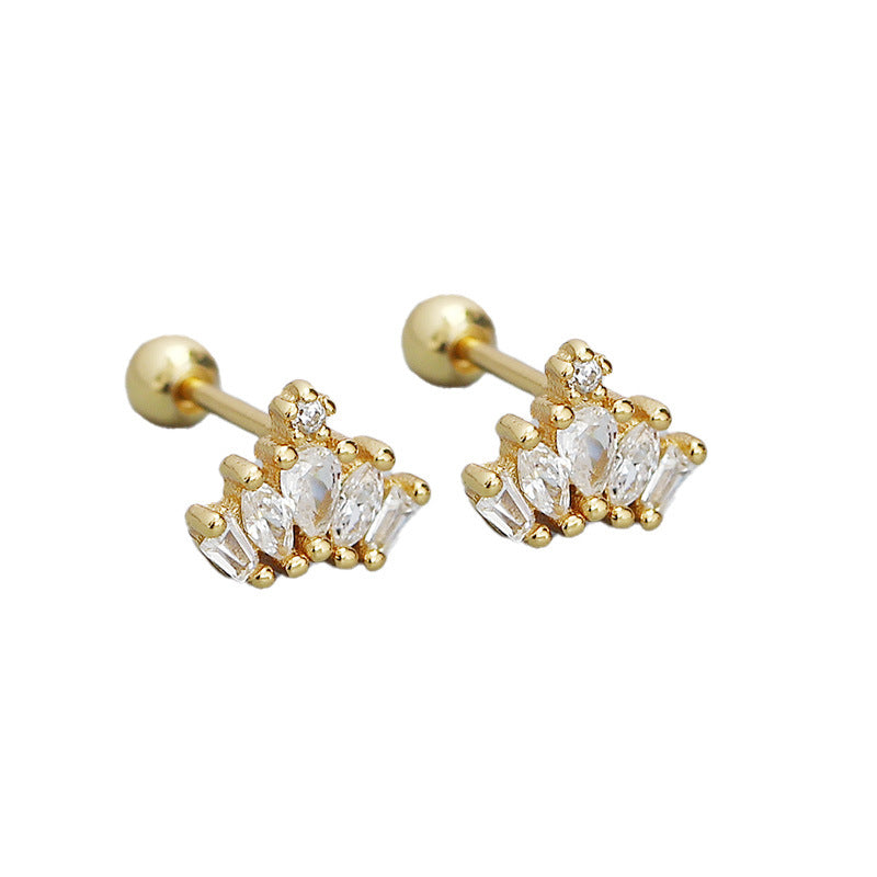 Minimalist 925 Sterling Silver Crown Cubic Zirconia Inlay Hoop Earrings