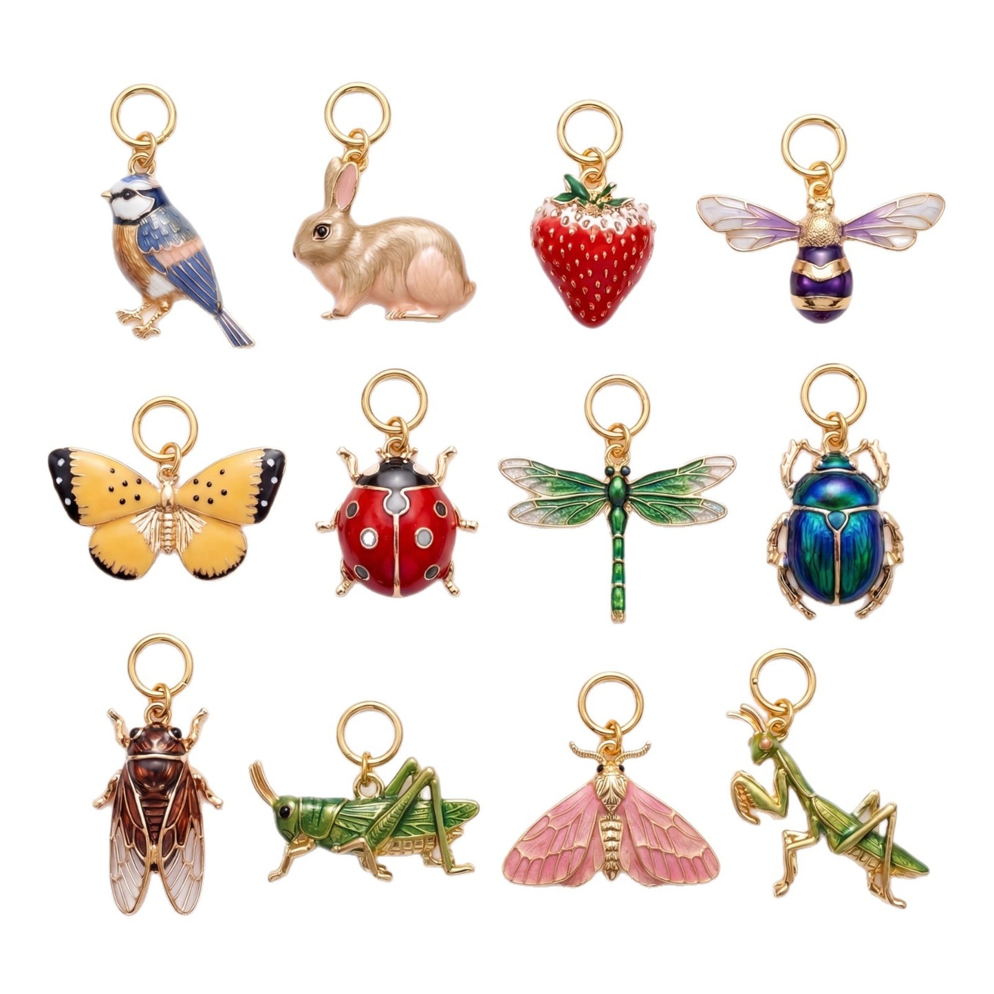 Vintage 18K Gold Plated Brass Butterfly Pendant Drip Oil Charm Bar for Women