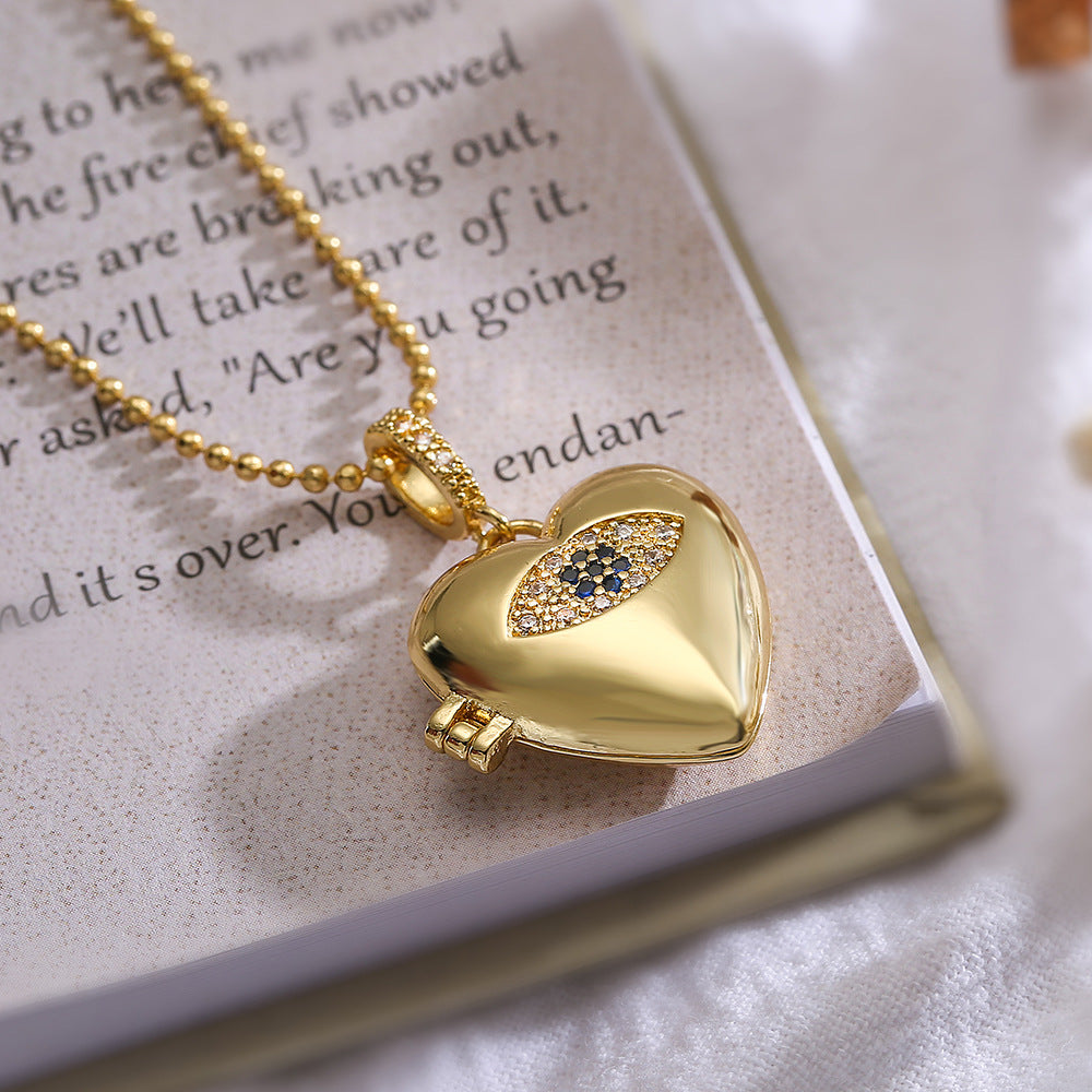 Minimalist Butterfly Star Heart Eye Photo Pendant Necklace for Women in Copper with Gold Plating and Zircon Inlay
