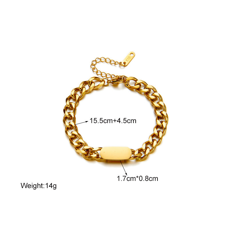 Minimalist Geometric Stainless Steel Plated Bracelet with Thick Snake Chain for Women