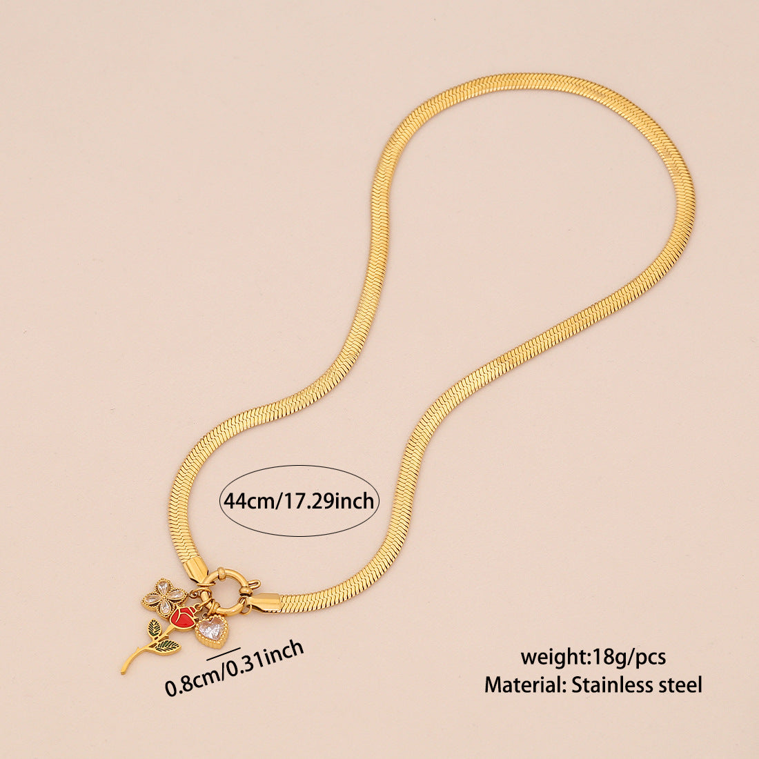 Elegante Collana da Donna con Ciondolo a Cuore Floreale in Acciaio Inossidabile e Goccia d'Olio