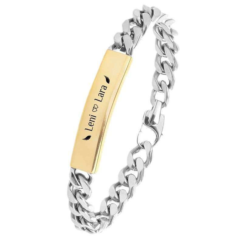 Pulsera de Acero Inoxidable con Letra Geométrica Minimalista para Hombre con Baño de Oro al Vacío de 18K