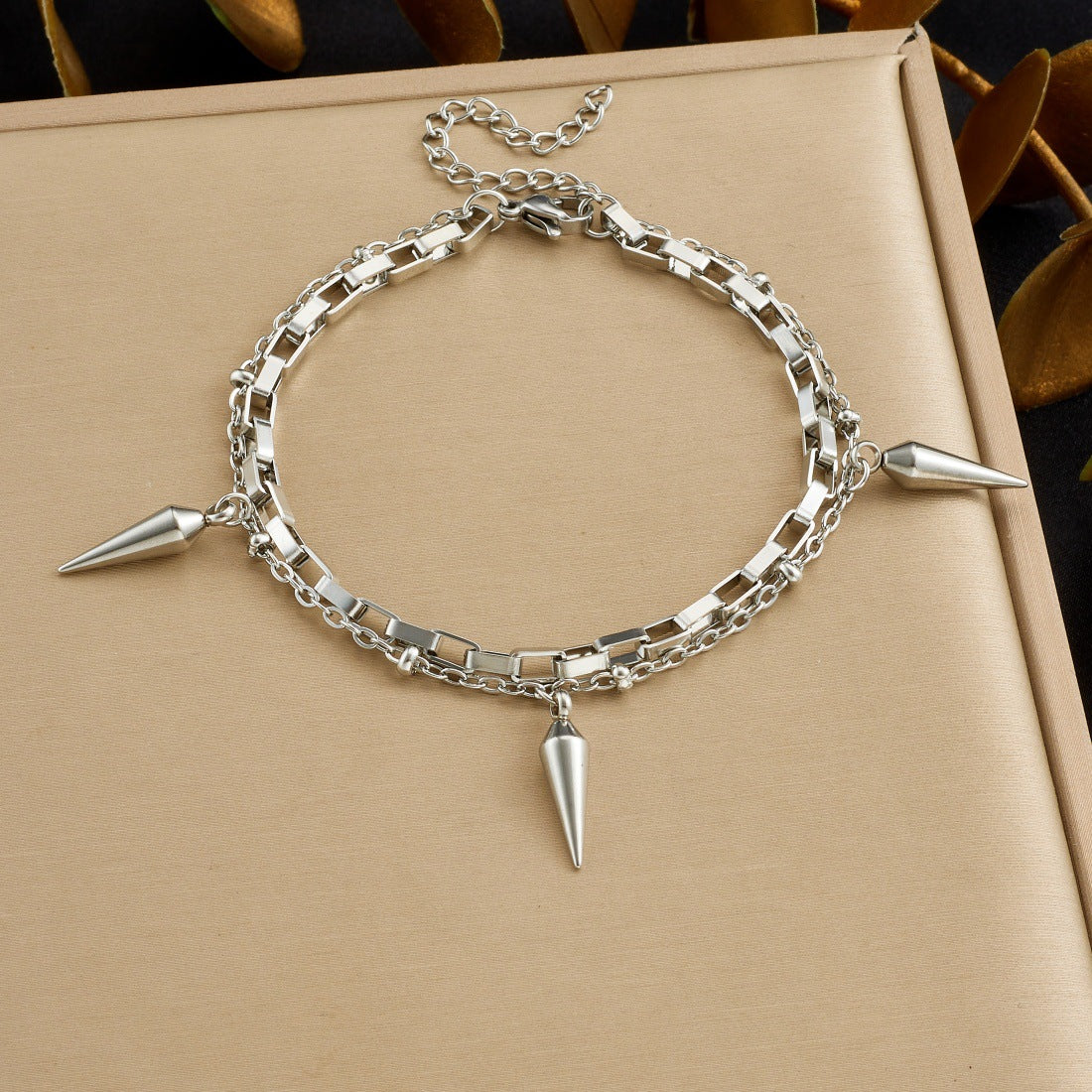 Casual Gold Plated Stainless Steel Bracelet with Rivet Details