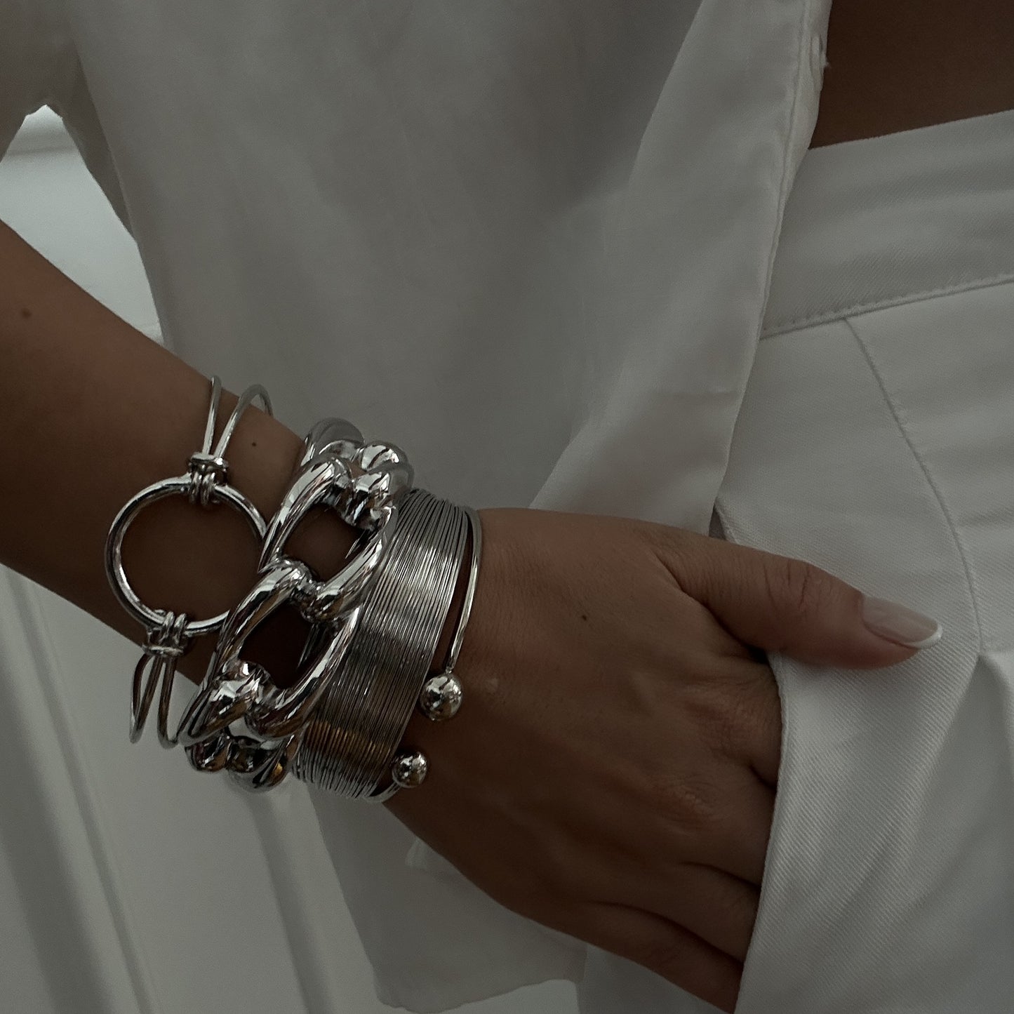 Sweet Cool Minimalist Geometric Hollow Line Open Cuff Bracelet Alloy Plated Multi-layer