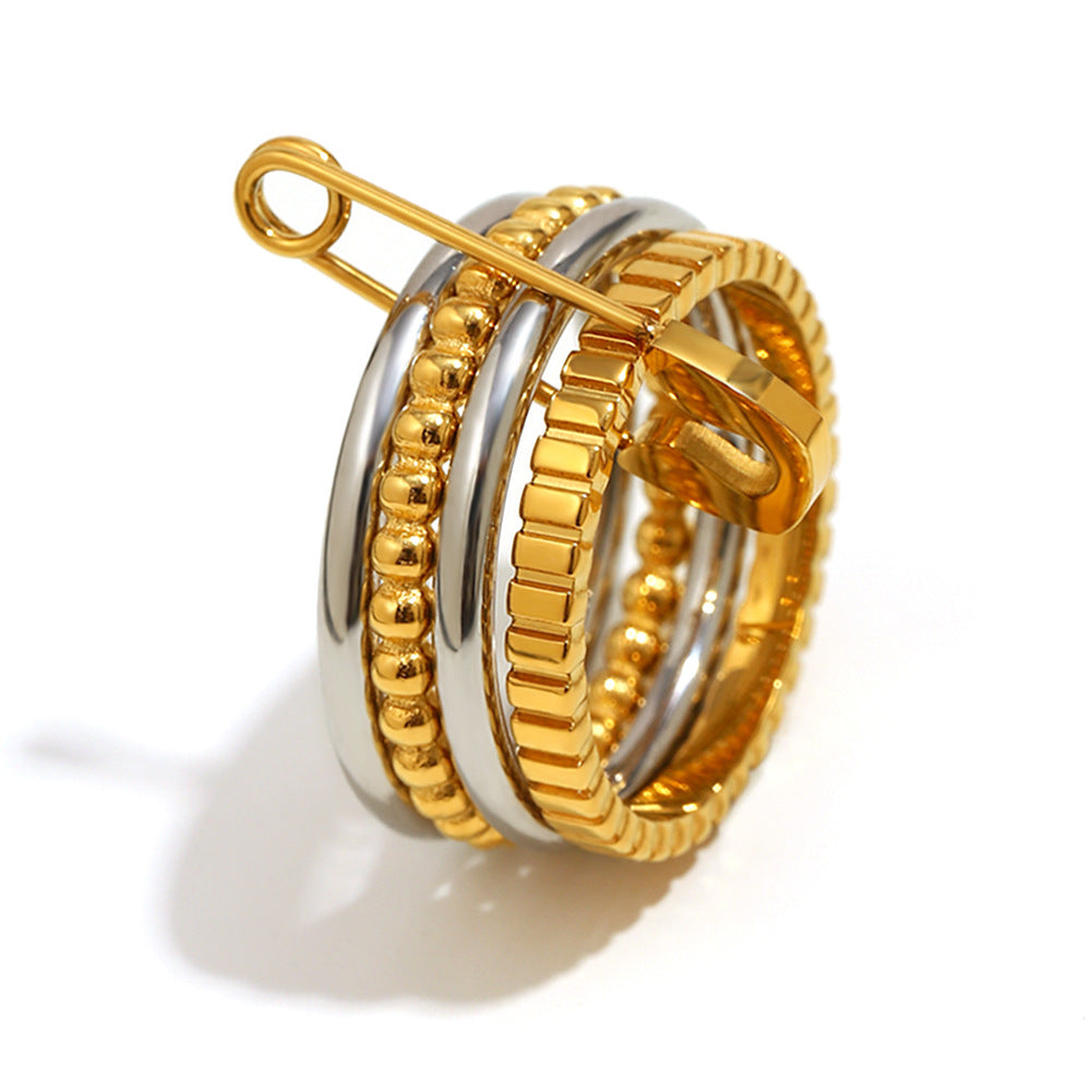 Anello da donna a quattro strati bicolore in acciaio inossidabile placcato oro 18 carati, geometrico minimalista, con un tocco di lusso