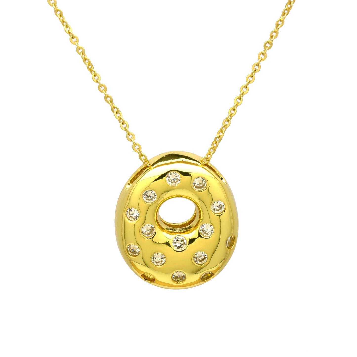 Sweet Plated Brass Letter Pendant Necklace with Cubic Zirconia Inlay for Women
