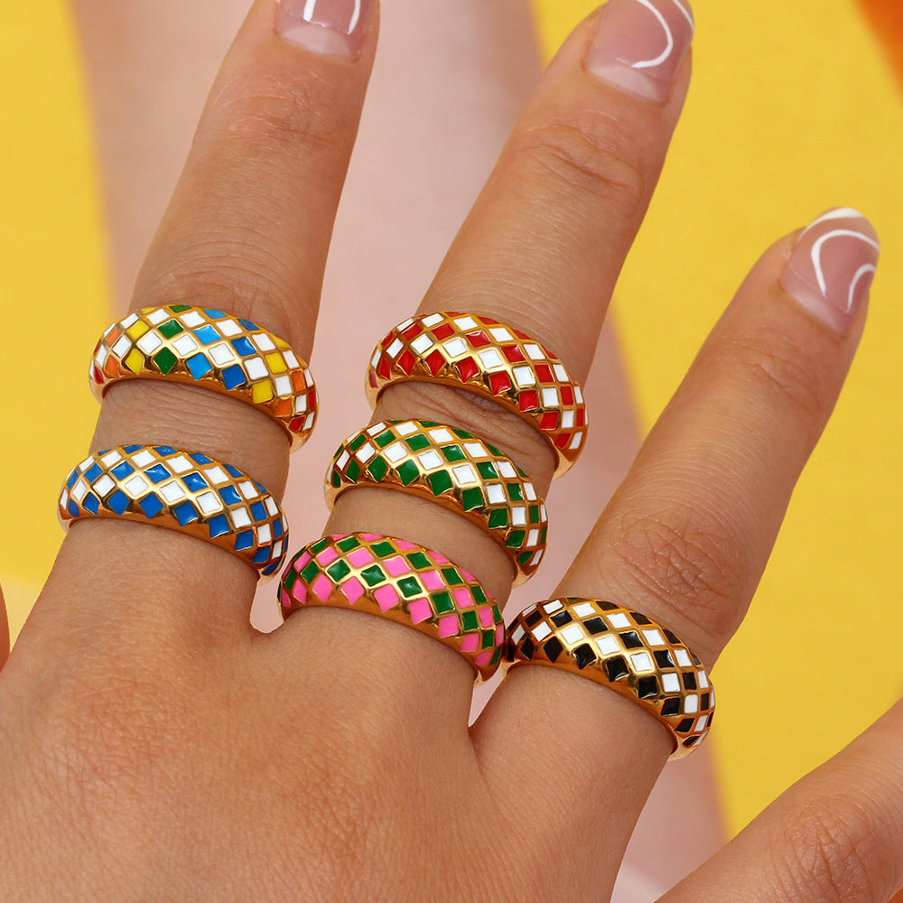 Anillo de acero inoxidable geométrico minimalista de moda con acabado chapado para mujer