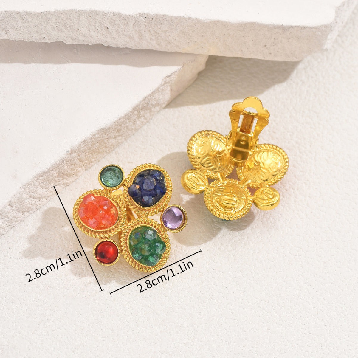 Pendientes de tuerca minimalistas geométricos redondos de cobre con cristales y postes de acero inoxidable para mujer