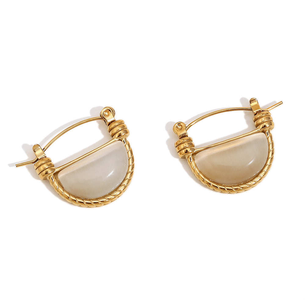 Vintage-Style Teardrop-Shaped Stainless Steel Earrings with 18K Gold Plating and Natural Stone Accents for Women