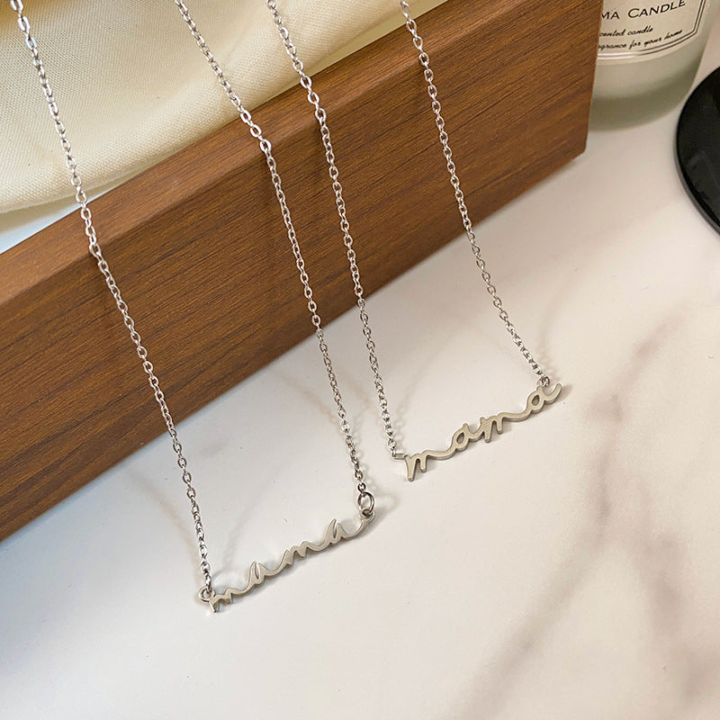 Minimalist Titanium Steel Letter Pendant Necklace Plated Cable Chain Unisex Jewelry