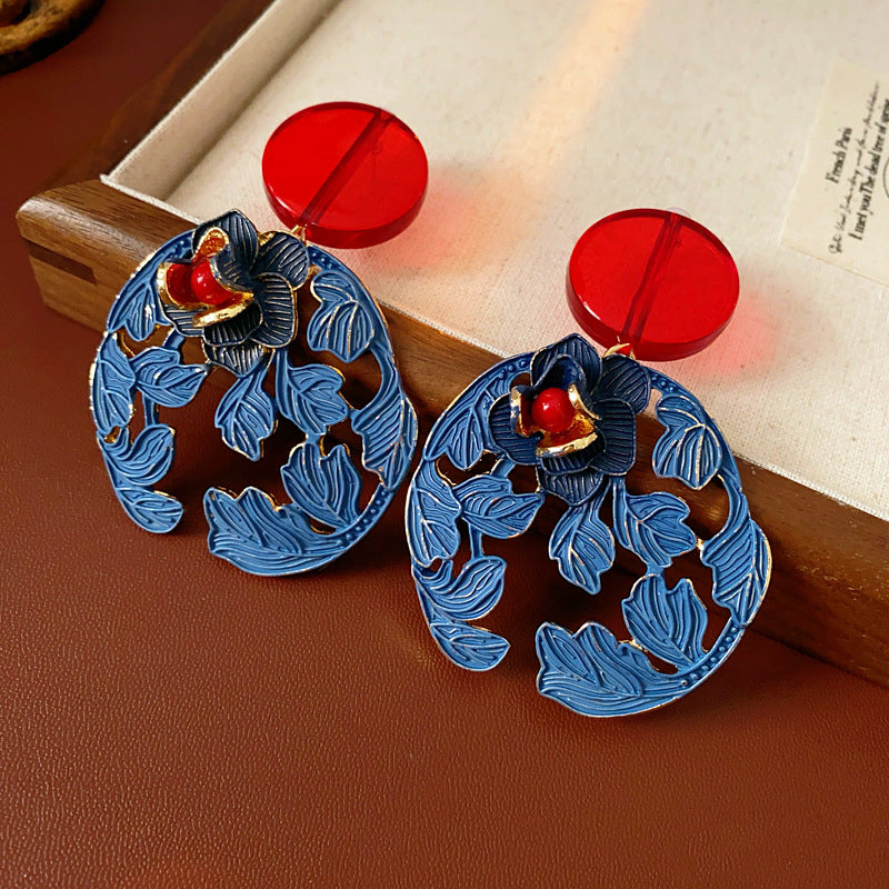 Vintage Chic Floral and Geometric Alloy Earrings with Gold Plating for Women Lightweight Elegant Ear Hooks