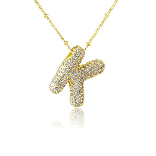Fashion Plated Brass Letter Bubble Pendant Necklace for Women
