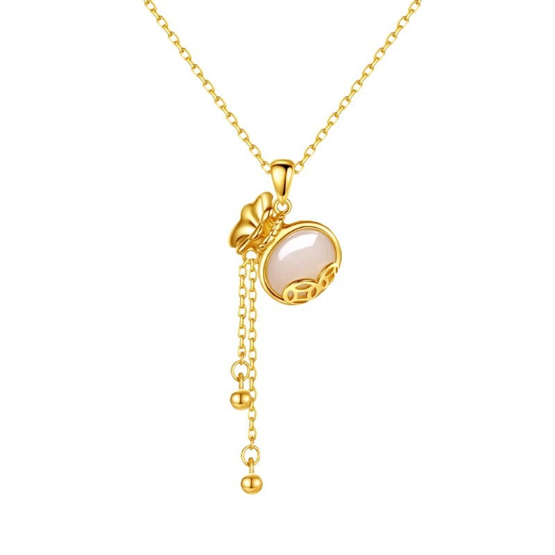 Collana da donna minimalista con ciondolo floreale in acciaio al titanio con ciondolo in rame placcato oro e catena a maglie O-Chain