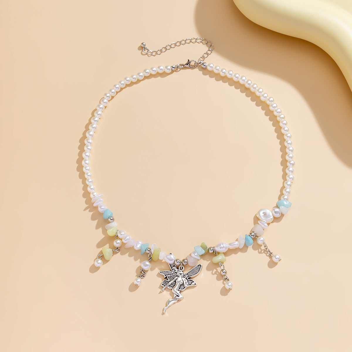 Sweet Geometric Alloy Plated Ball Chain Necklace with Angel Pendant for Women