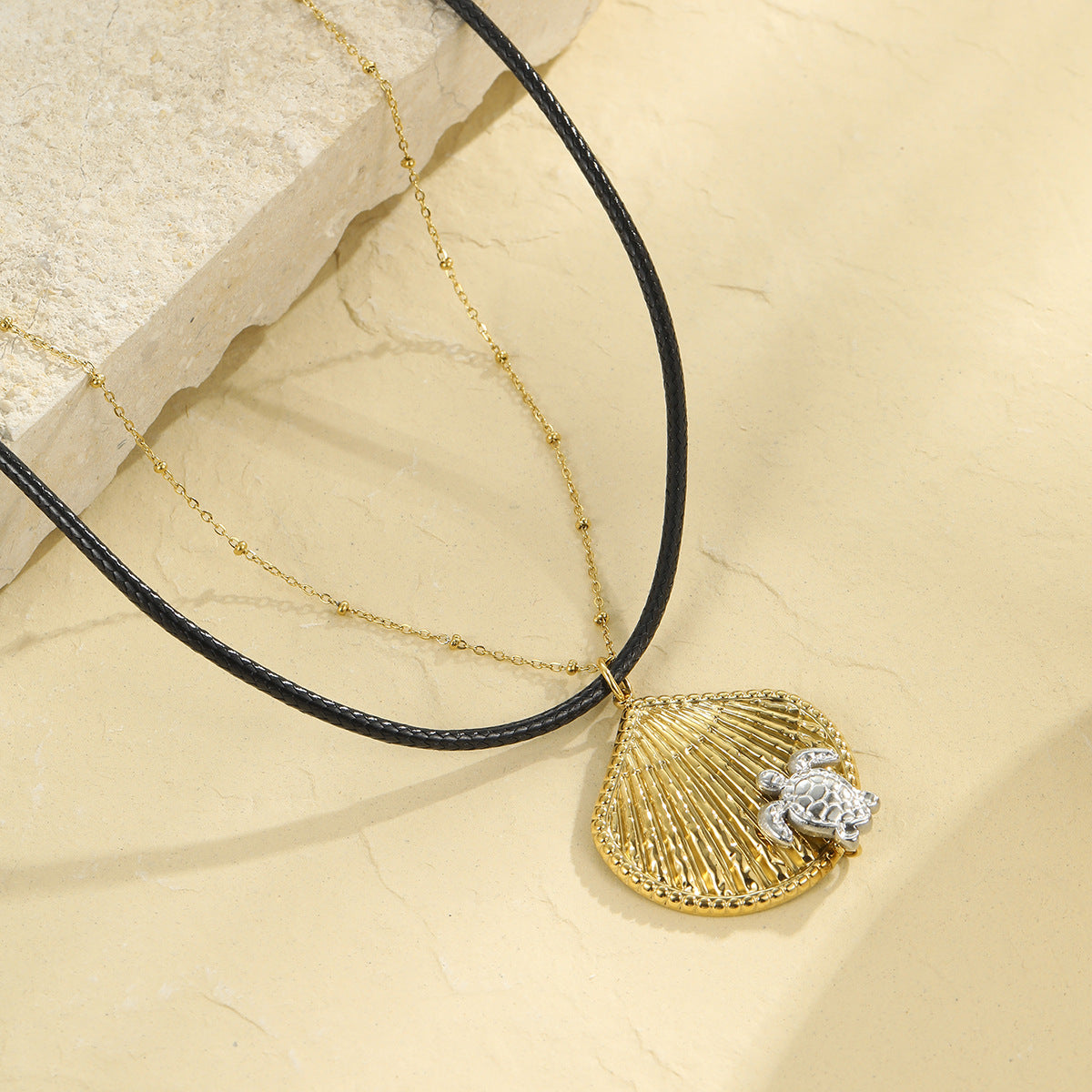 Fashionable Turtle Pendant Necklace in Stainless Steel with Rhinestone Inlay on Black Cord for Women