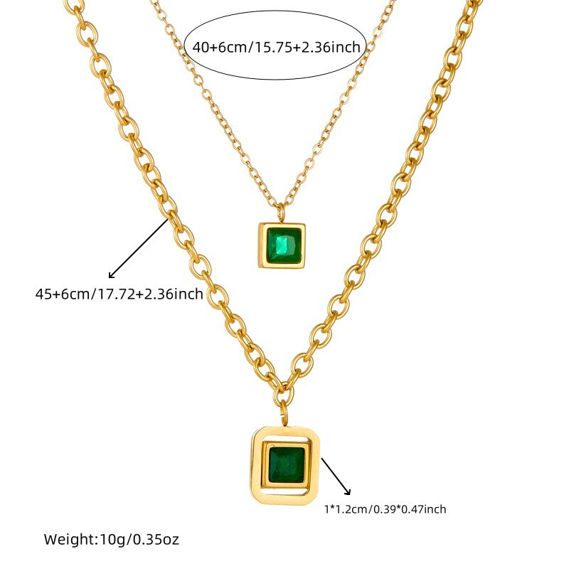 Vintage Luxury Fashion Stainless Steel Plated Square Chain Necklace Earrings Bracelet Set