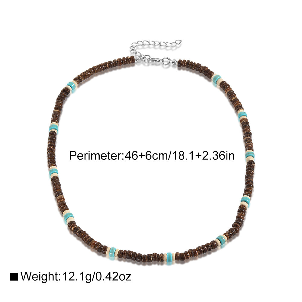 Geometric Wood Beaded Necklace Unisex