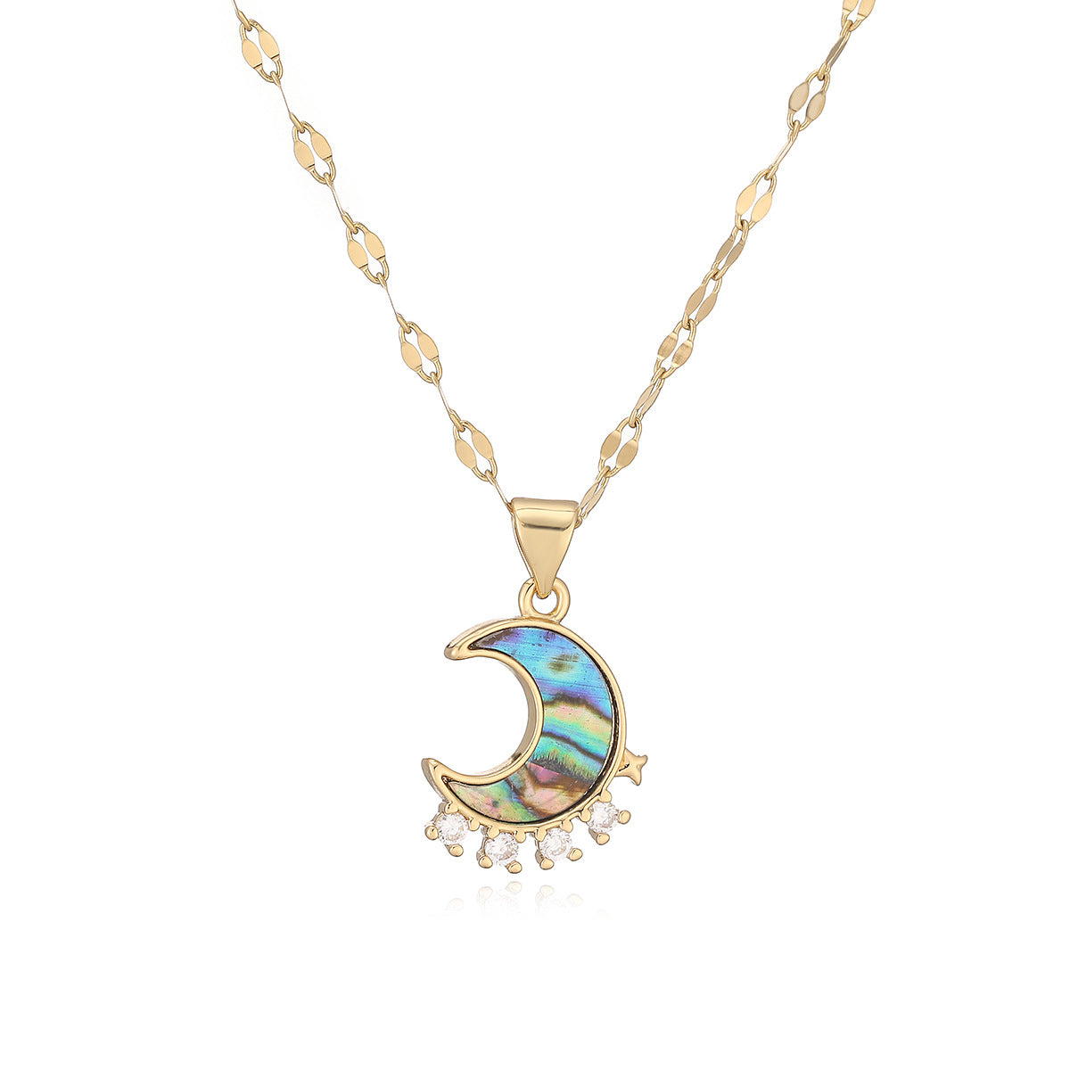 Minimalist Luxury 18K Gold Plated Brass Moon Geometric Pendant Necklace with Cubic Zirconia for Women