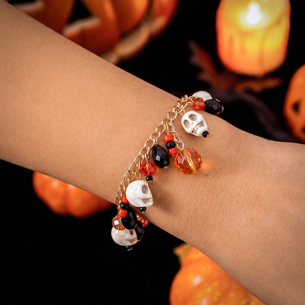 Gothic Drip Oil Plated Alloy Charm Bracelet with Cartoon Halloween Pendants for Unisex Party Jewelry
