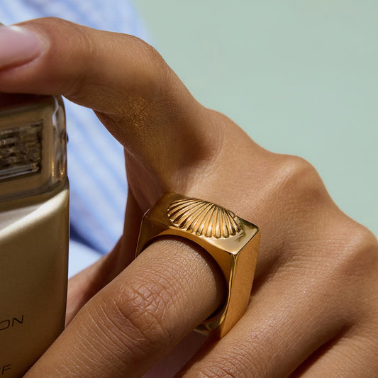 Vintage Luxury Geometric Square Plated Stainless Steel Ring for Women